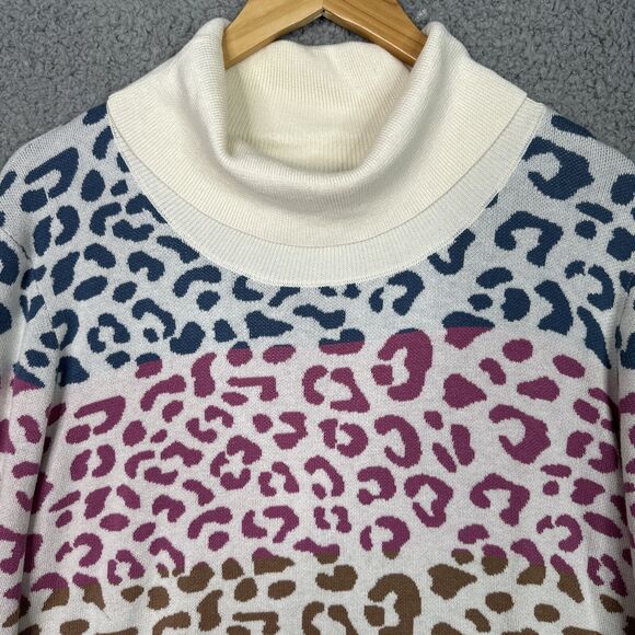 Soft Surroundings Leone Sweater 1X Rainbow Leopard Print Turtleneck Longline - Picture 2 of 14